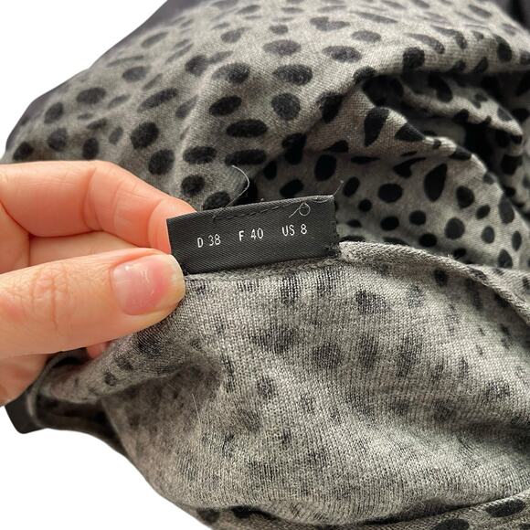 AKRIS US 8 Long Sleeve Top Cashmere Silk Blend Gray Black Dot Print - Picture 3 of 9